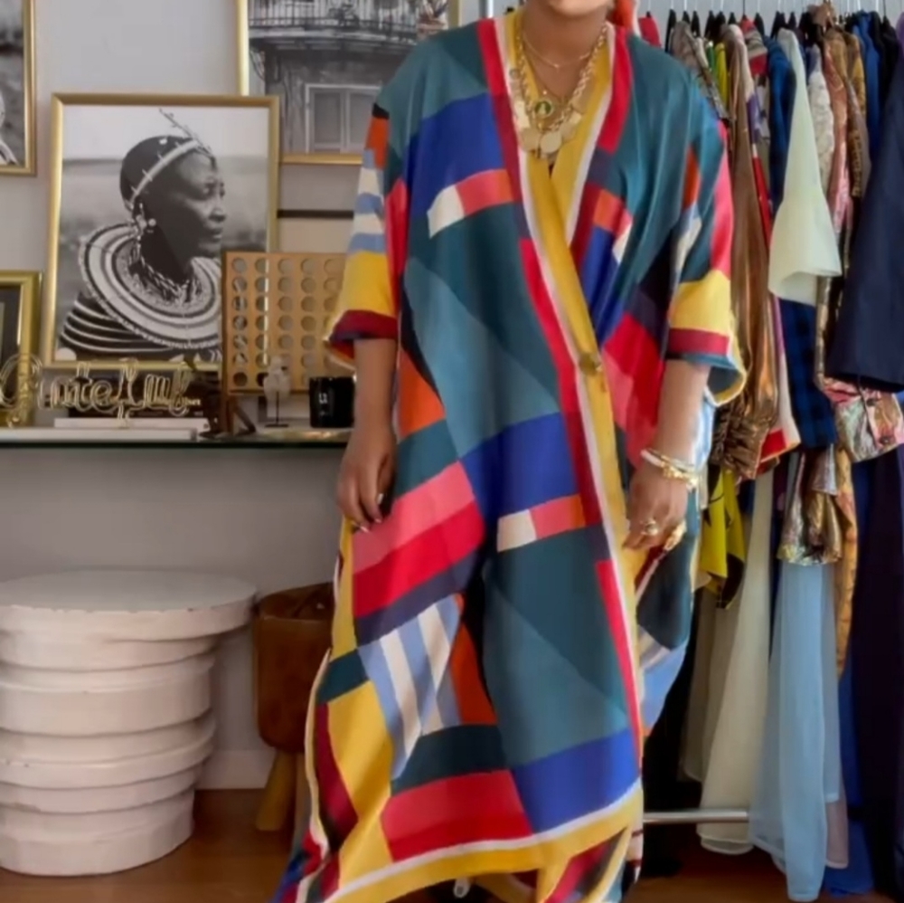 Geometric Print Kimono Robe